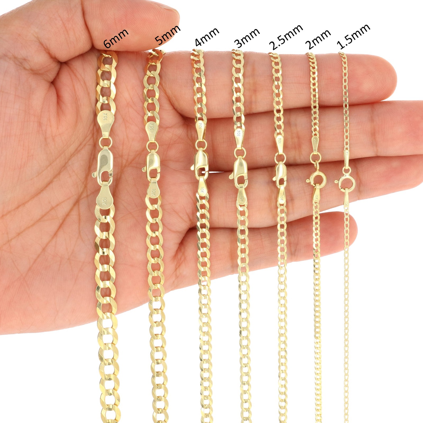 10K Yellow Gold Solid 2mm-12.5mm Cuban Curb Chain Link Pendant Necklace 16″- 30″