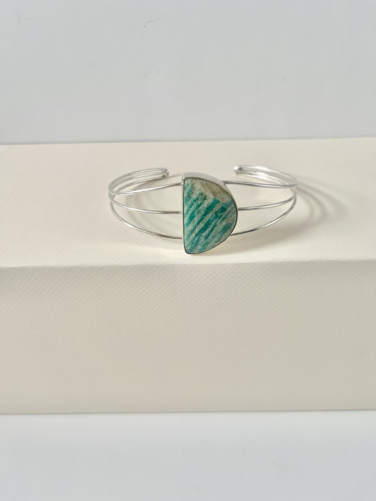 Amazonite & Silver Plated Bangle Bracelet 20cm Gemstone Jewellery