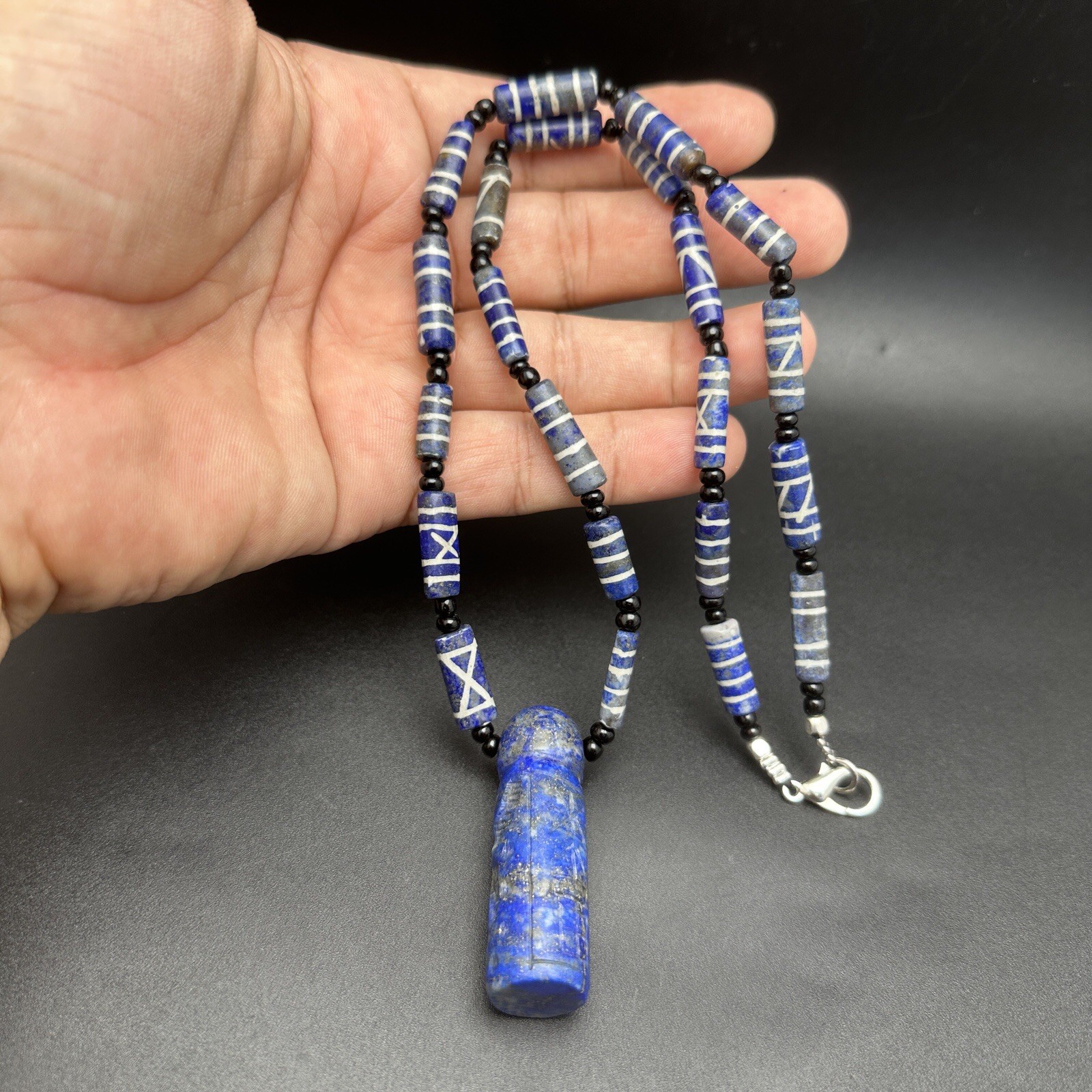 Vintage Rare Natural Lapis Lazuli Beads And Pendant Necklace Rare