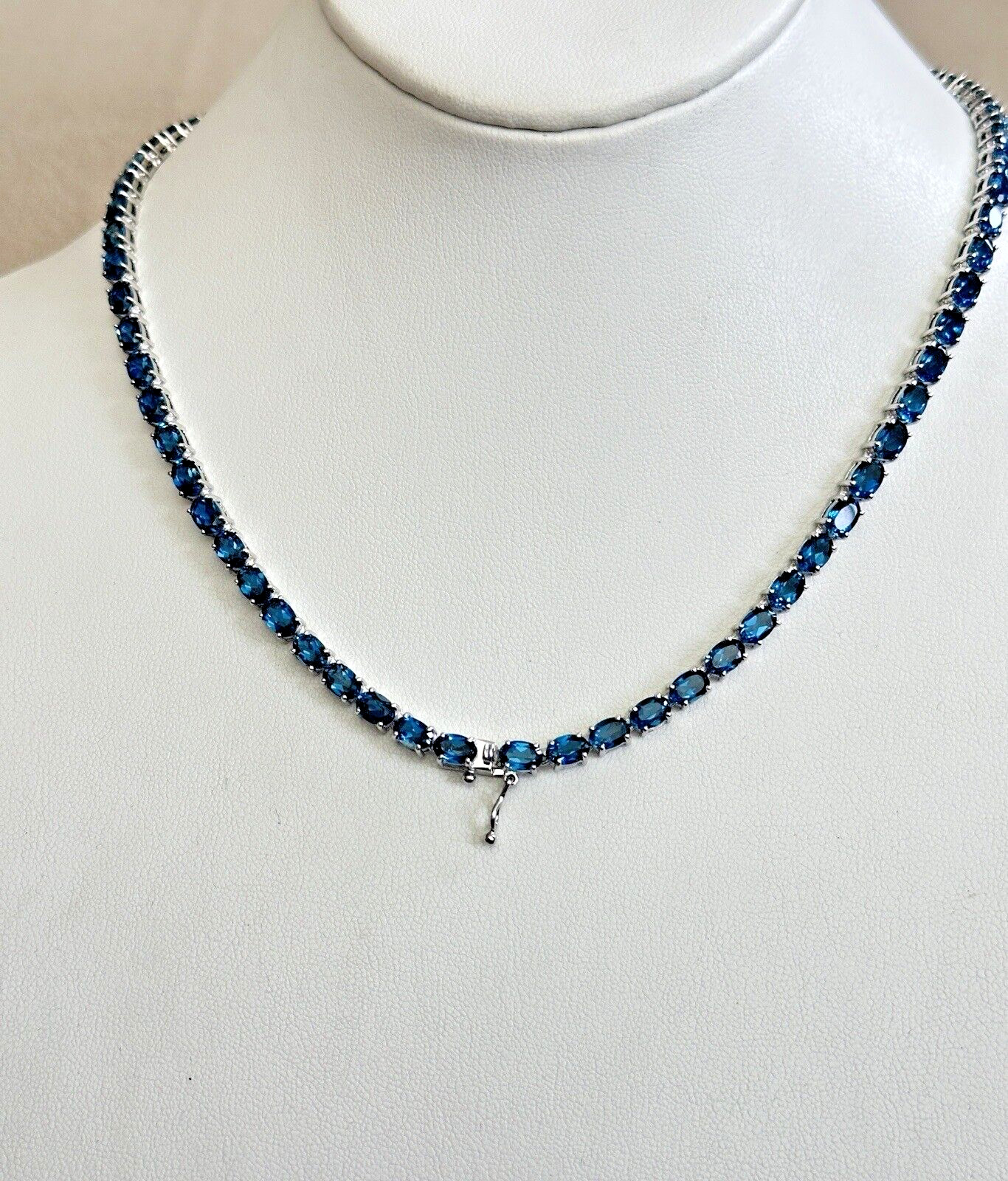 Womens Oval London Blue Topaz 925 Sterling Silver Tennis Necklace, 18in, New