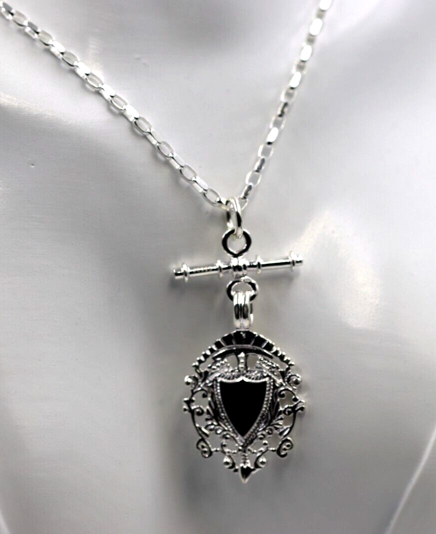 Solid Sterling Silver 925 Shield & T Bar Pendant 70cm Belcher Necklace-Free Post