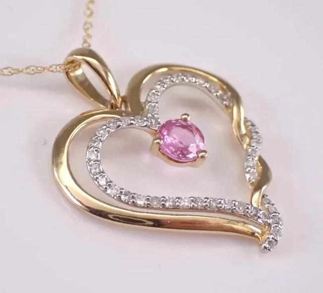 1Ct Round Cut Real Moissanite Heart Religious Pendant 14K Yellow Gold Plated