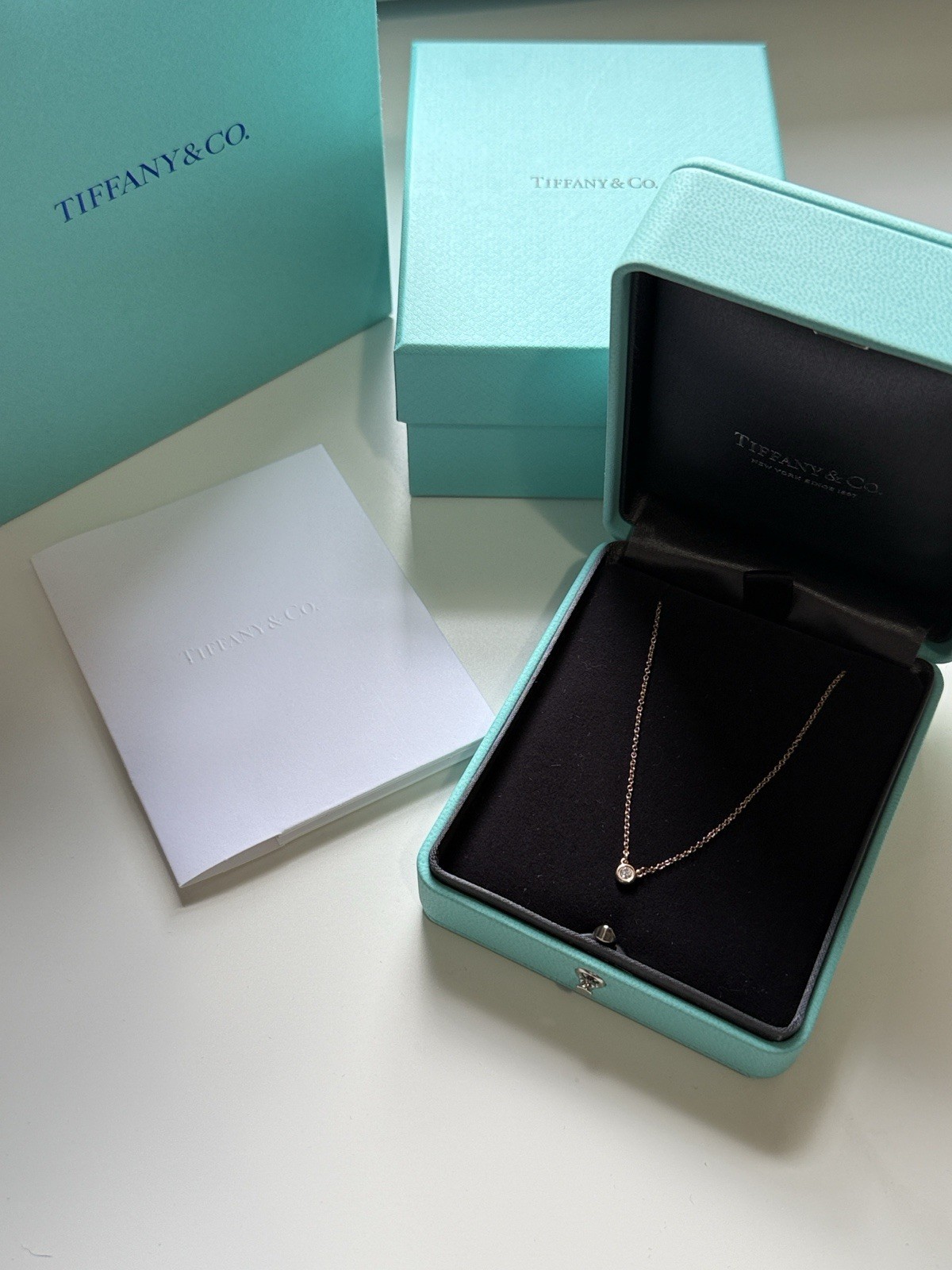 Tiffany and Co Elsa Peretti Rose Gold Single Diamond Necklace