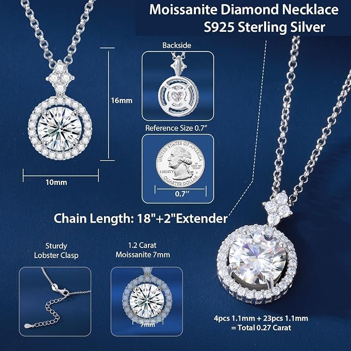 1ct Moissanite Infinity Necklace 925 Sterling Silver Anniversary Gift Necklace