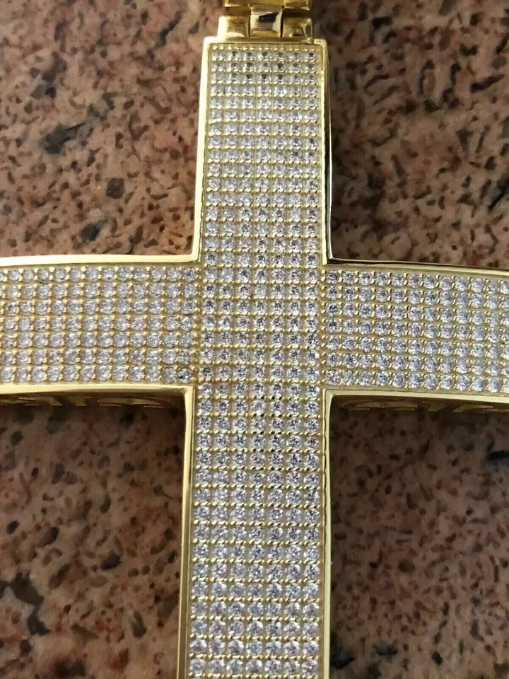 3Ct Lab Created Diamond Round Cross Men’s Pendant 14K Yellow Gold Silver Plated