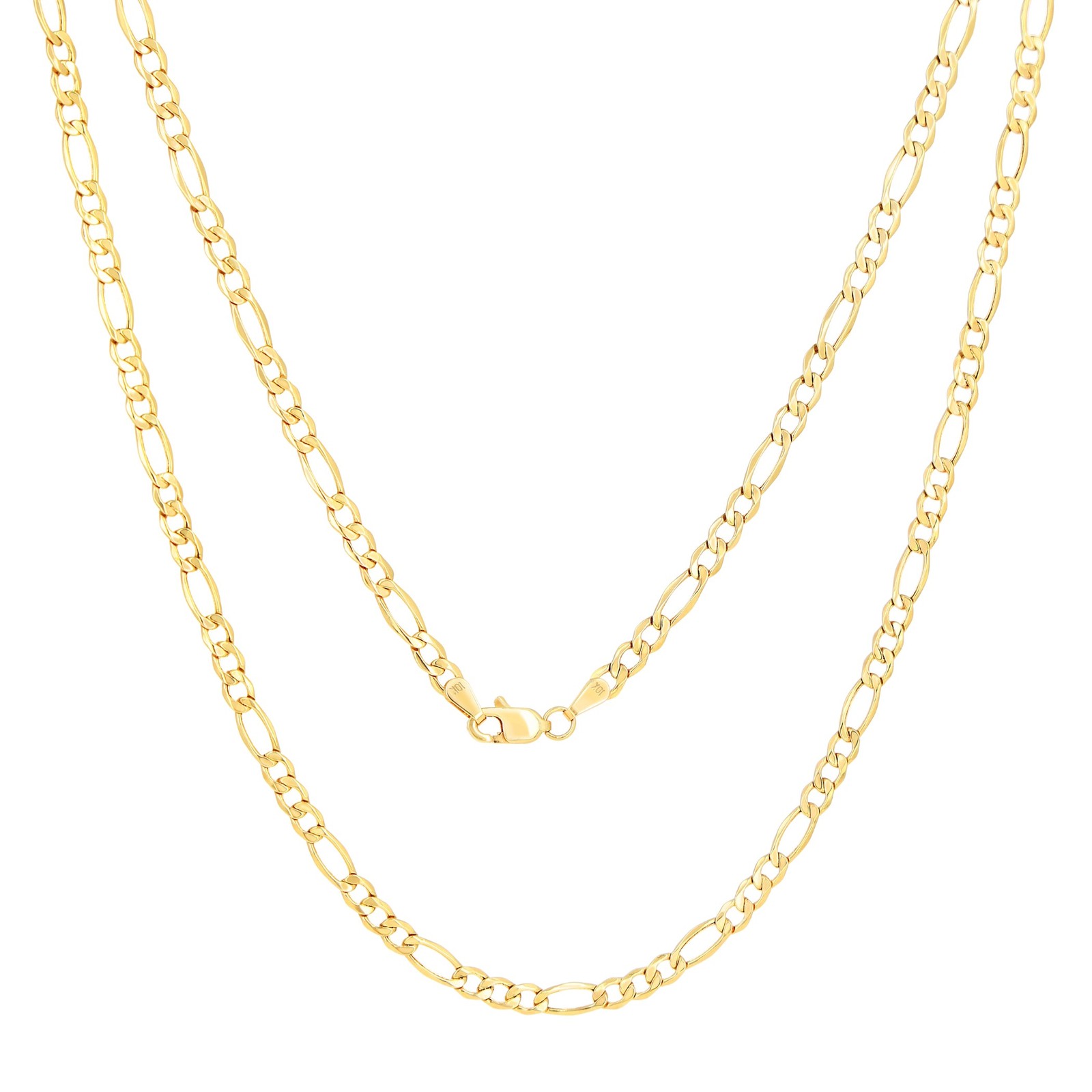 10K Yellow Gold 3.5mm Figaro Italian Chain Link Necklace Mens Women 16″-30″