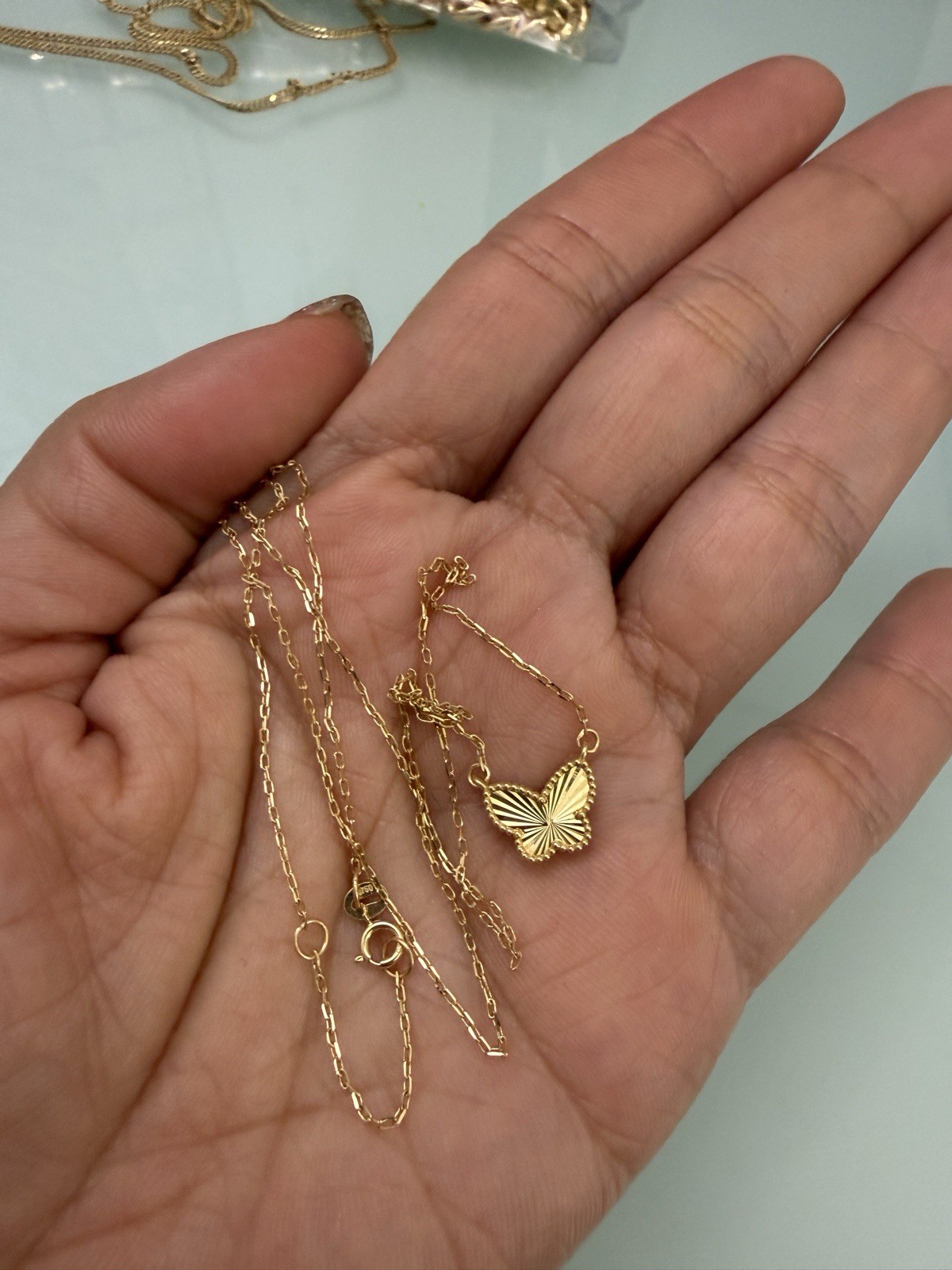 🔥New 18kButterf Necklace AttachedChain Real Gold Not Platd S16 Gift Cute Diacut