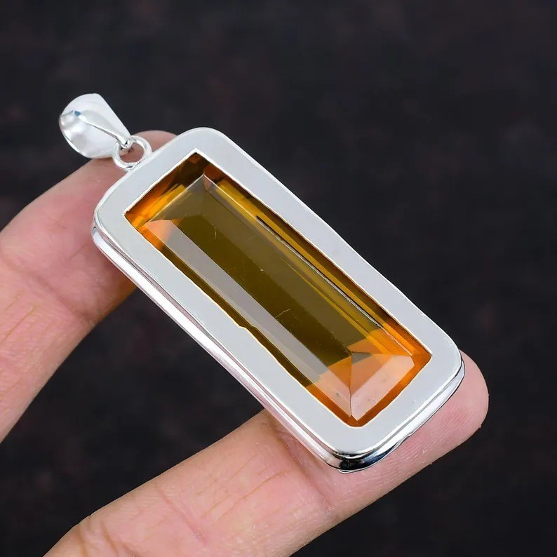 Handmade Citrine Gemstone Pendant: 925 Sterling Silver Handmade Jewelry For Gift