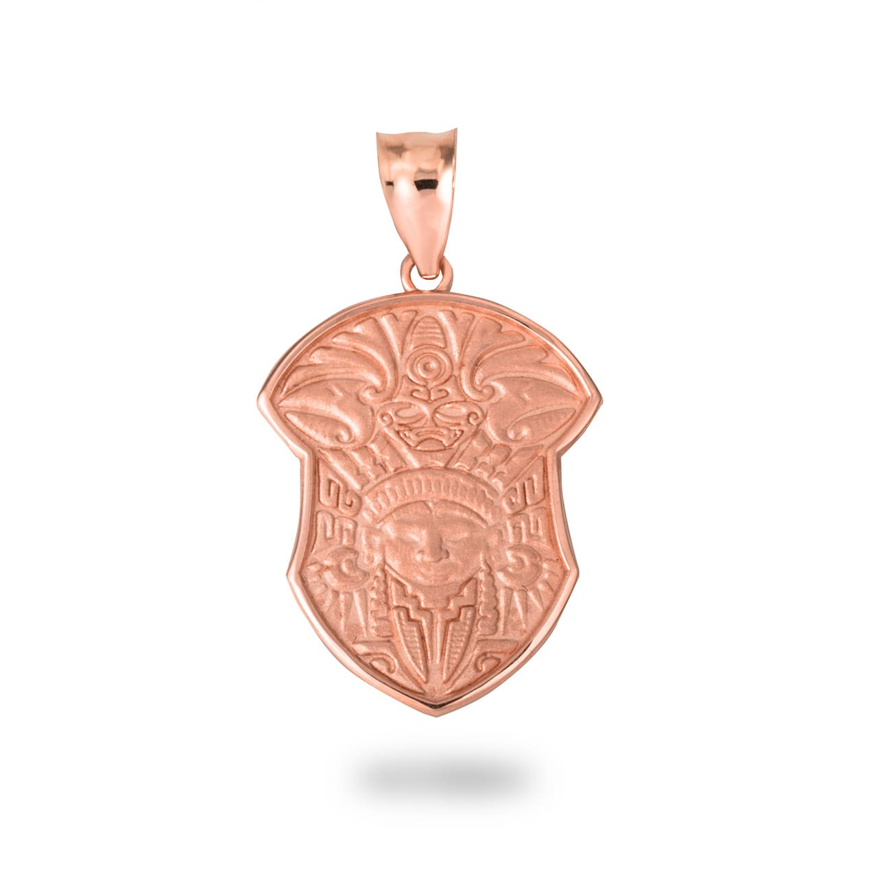 Solid Gold Aztec Tribe Shield Pendant Necklace (Available in Yellow/Rose/White)
