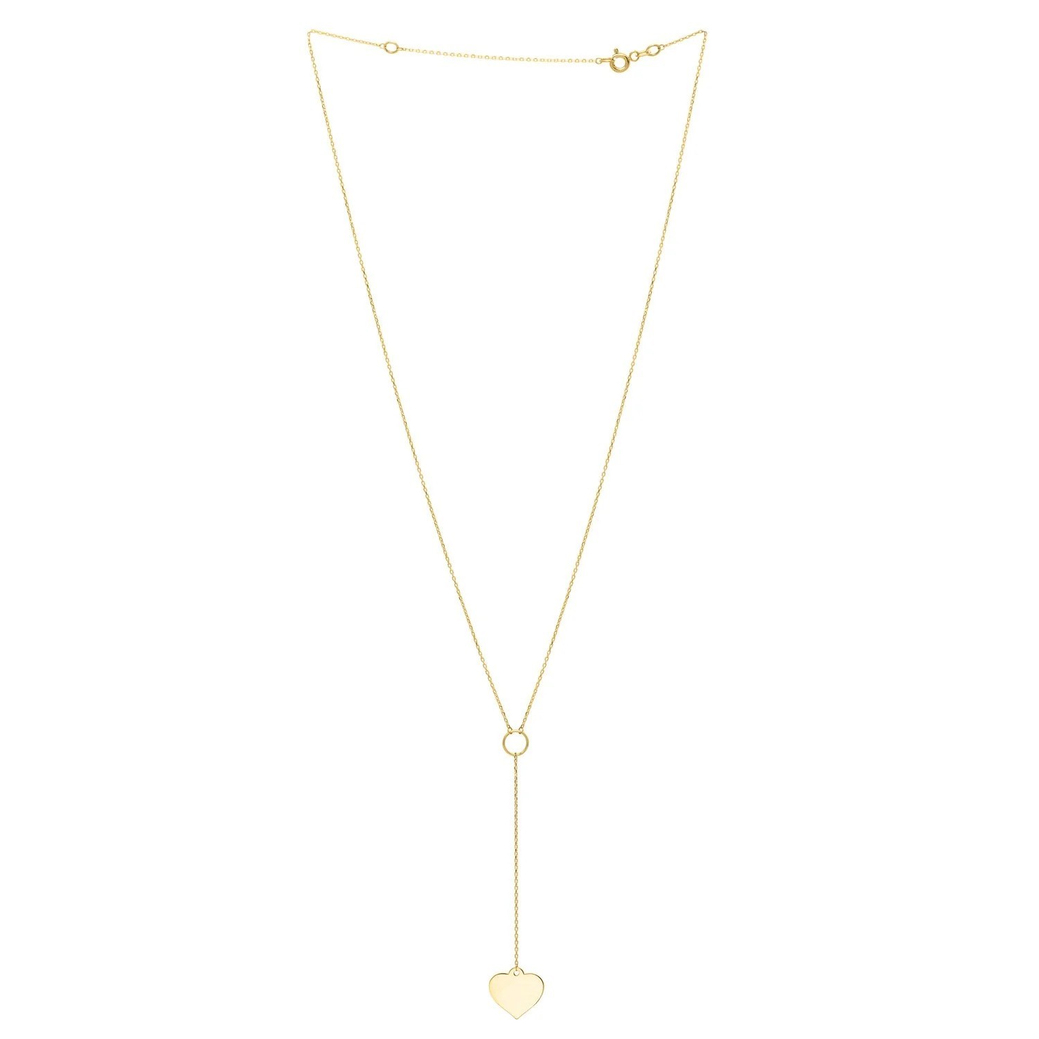Delicate Heart Lariat Y Necklace 14K Yellow Gold Handmade Fine Valentines Day