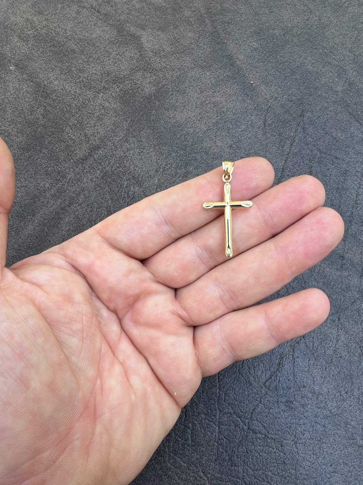 Real 14k Yellow Gold Plain Cross Crucifix Pendant Necklace Mens Ladies 1″ Medium