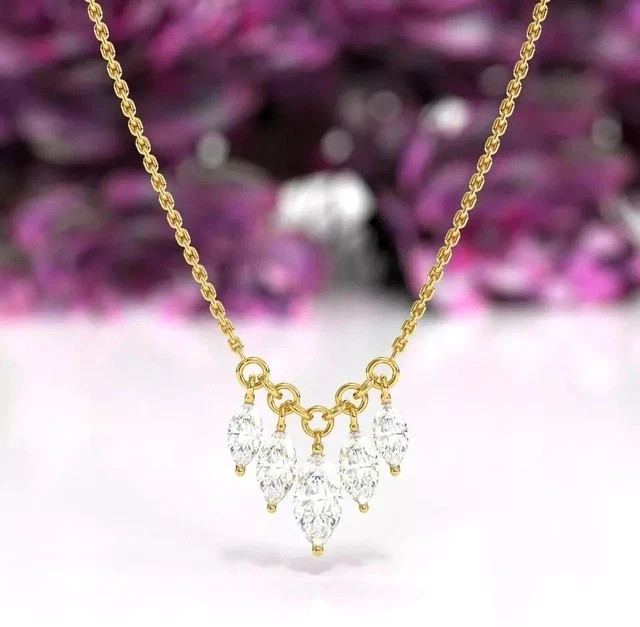 2Ct Marquise Cut Real Moissanite Beauty Fancy Pendant 14K Yellow Gold Plated