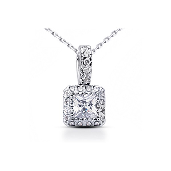 0.82ctw D/SI1 Princess Cut Natural Certified Diamonds White Gold Halo Pendant