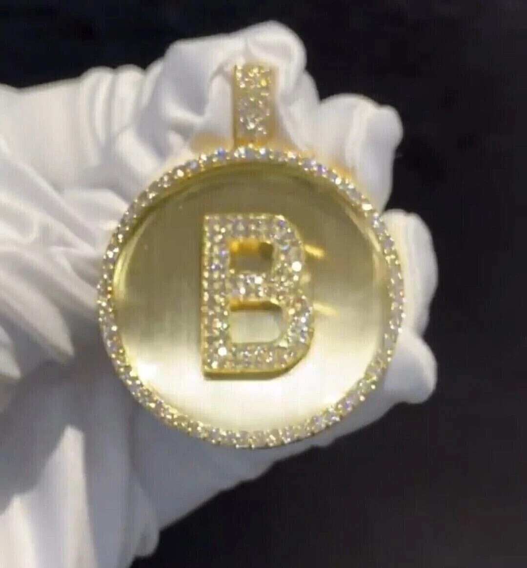 2Ct Lab Created Moissanite Round Initial “B” Pendant Real 10K Yellow Gold