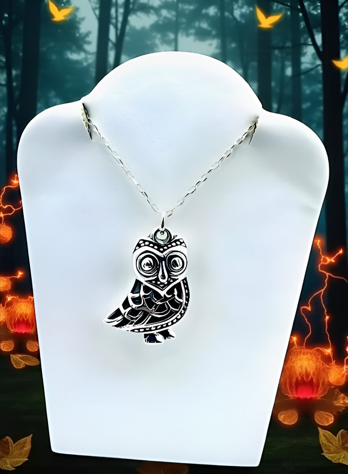 925 Silver Owl Pendant – Lightweight Fine Jewelry – Chain Sold Separate 1513