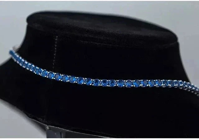 Men’s Tennis Necklace 14k White Gold Plated 18Ct Round Cut Lab Created Sapphire