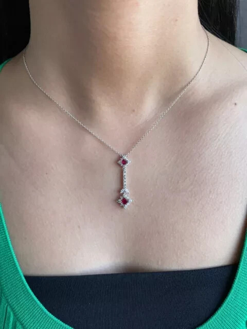 14K White Gold Plated Women’s Beauty Pendant 1Ct Lab Created Ruby Princess Cut