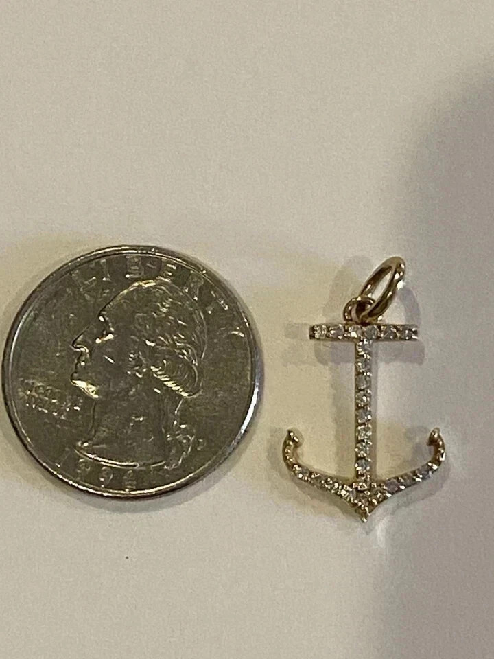 2CT Round Cut Lab Created Diamond Anchor Womens Pendant 14K Yellow Gold Plated
