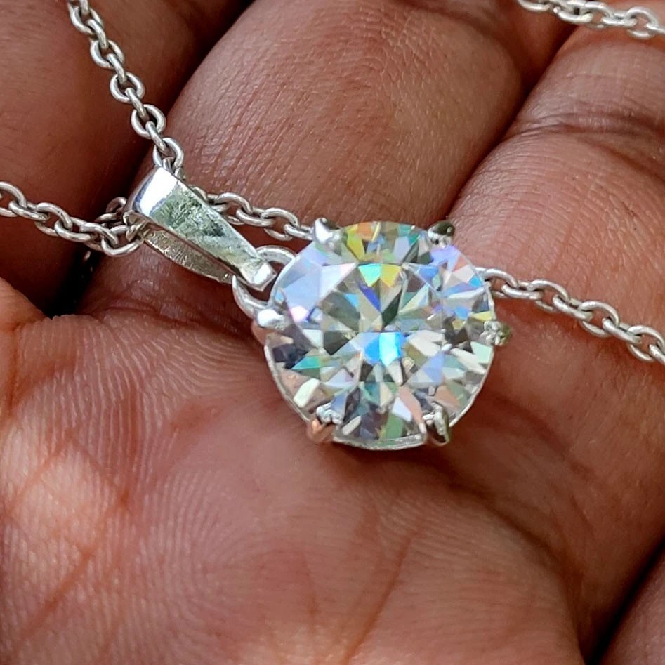 RARE 3.40 White Treated Round Cut Diamond Solitaire Pendant in 925 Silver