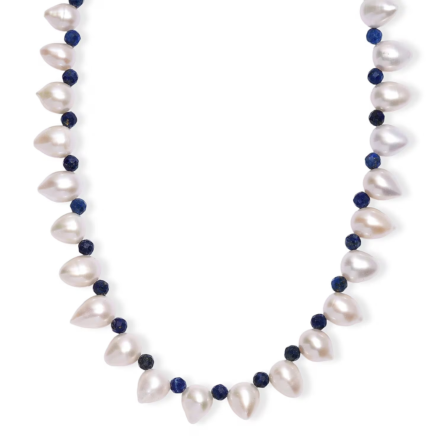 Freshwater Pearl and Lapis Lazuli 13 ctw Necklace in Rhodium Plated Sterling