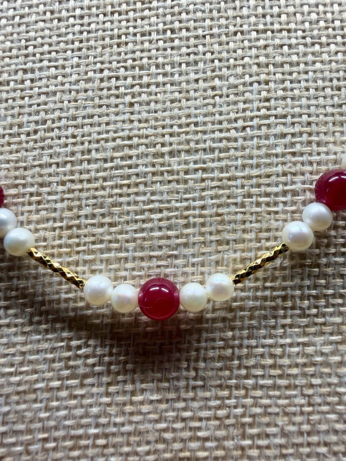 Ruby w/ Natueal cultured Pearl Necklace 925 Solid Sterling Silver Gold Plated