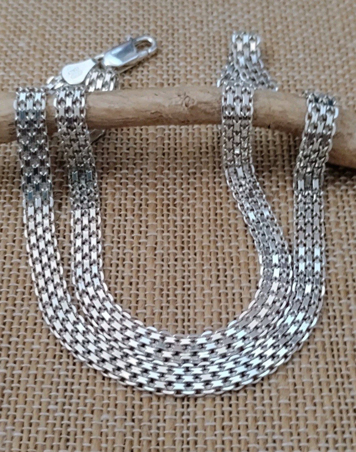 Italy LIRM 925 Sterling Silver 6mm Bismark Mesh Chain Necklace Unisex 20″ 14g