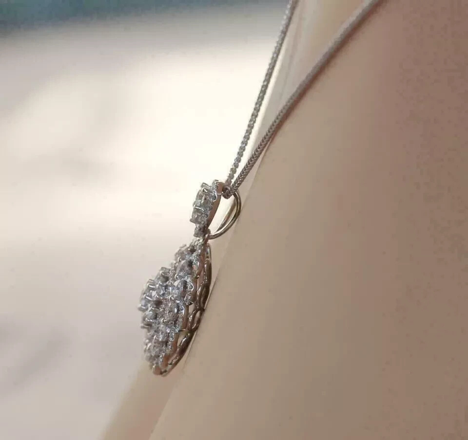 2Ct Round Cut Real Moissanite Necklace Pendant 14k White Gold Plated