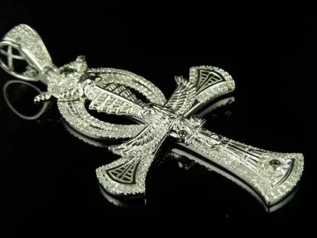 Men’s 2Ct Round Lab-Created Diamond Cross Pendant Necklace 14k White Gold Finish
