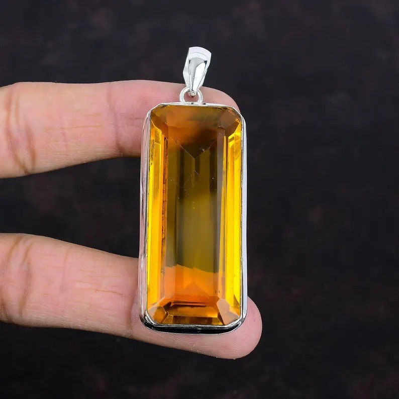Handmade Citrine Gemstone Pendant: 925 Sterling Silver Handmade Jewelry For Gift
