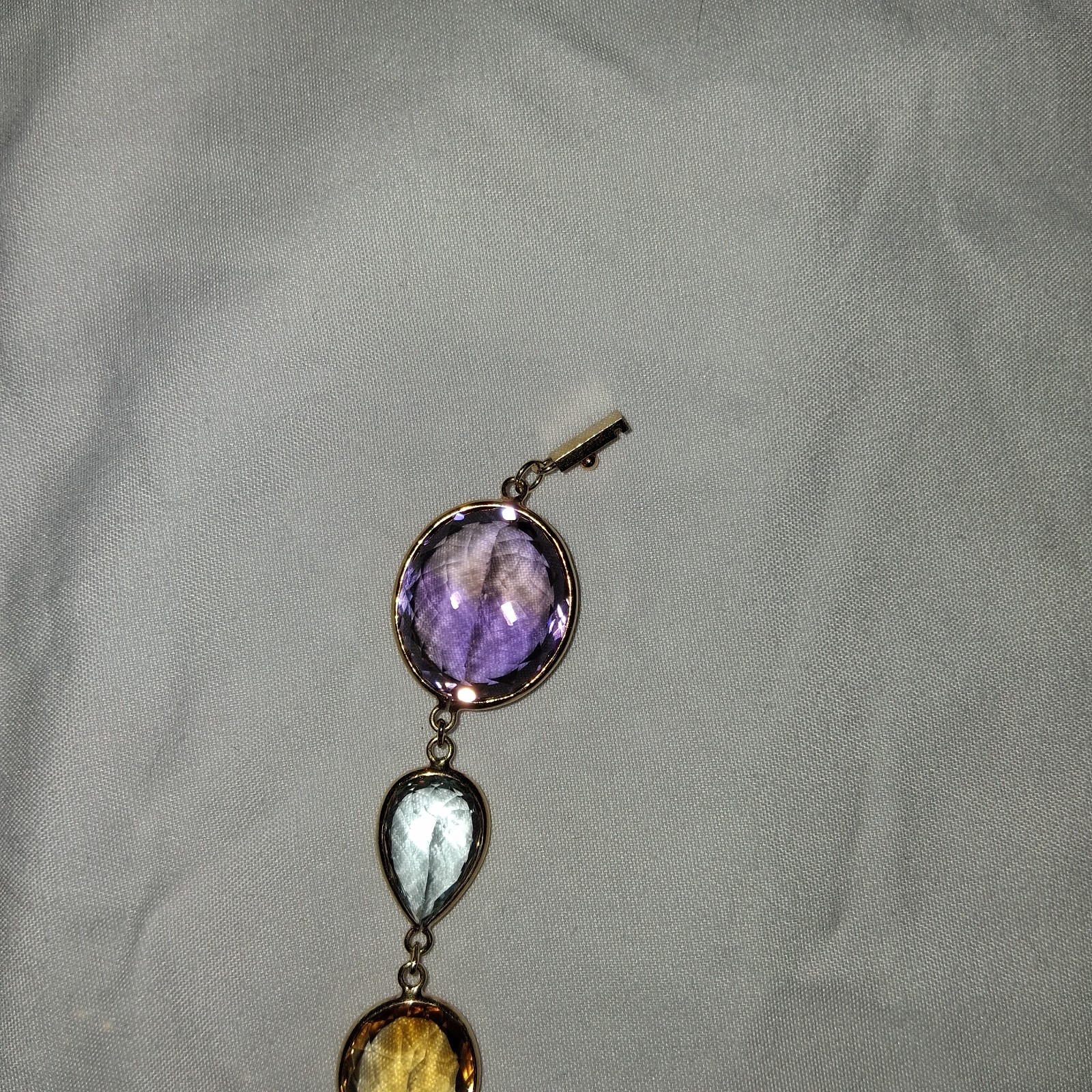 18k Yellow Gold multi color shape stone long necklace