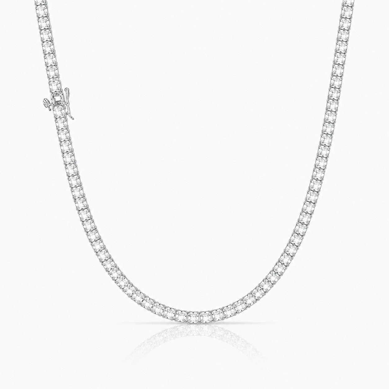Moissanite Tennis Necklace 3mm Steel Silver Chain 16 18 20 Inch