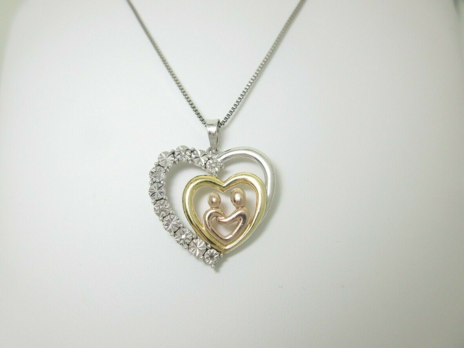 Diamond Mother Child Necklace Natural Rose Yellow Gold Sterling Silver 18″ SN021