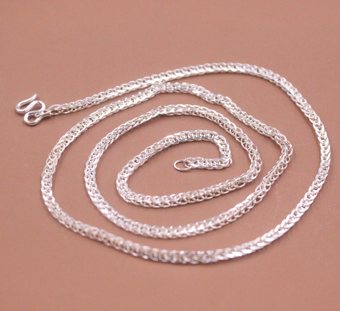 Pure Silver 999 Chain 2mm Width Wheat Link 20inch Sweater Necklace Stamp 足银999