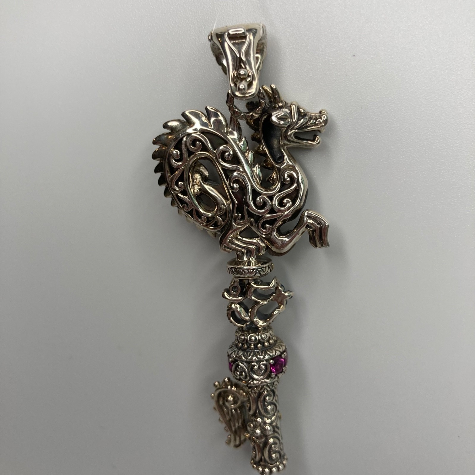 Barbara Bixby Dragon Key Enhancer Pendant Gemstones 18k Gold Sterling 925 in Box
