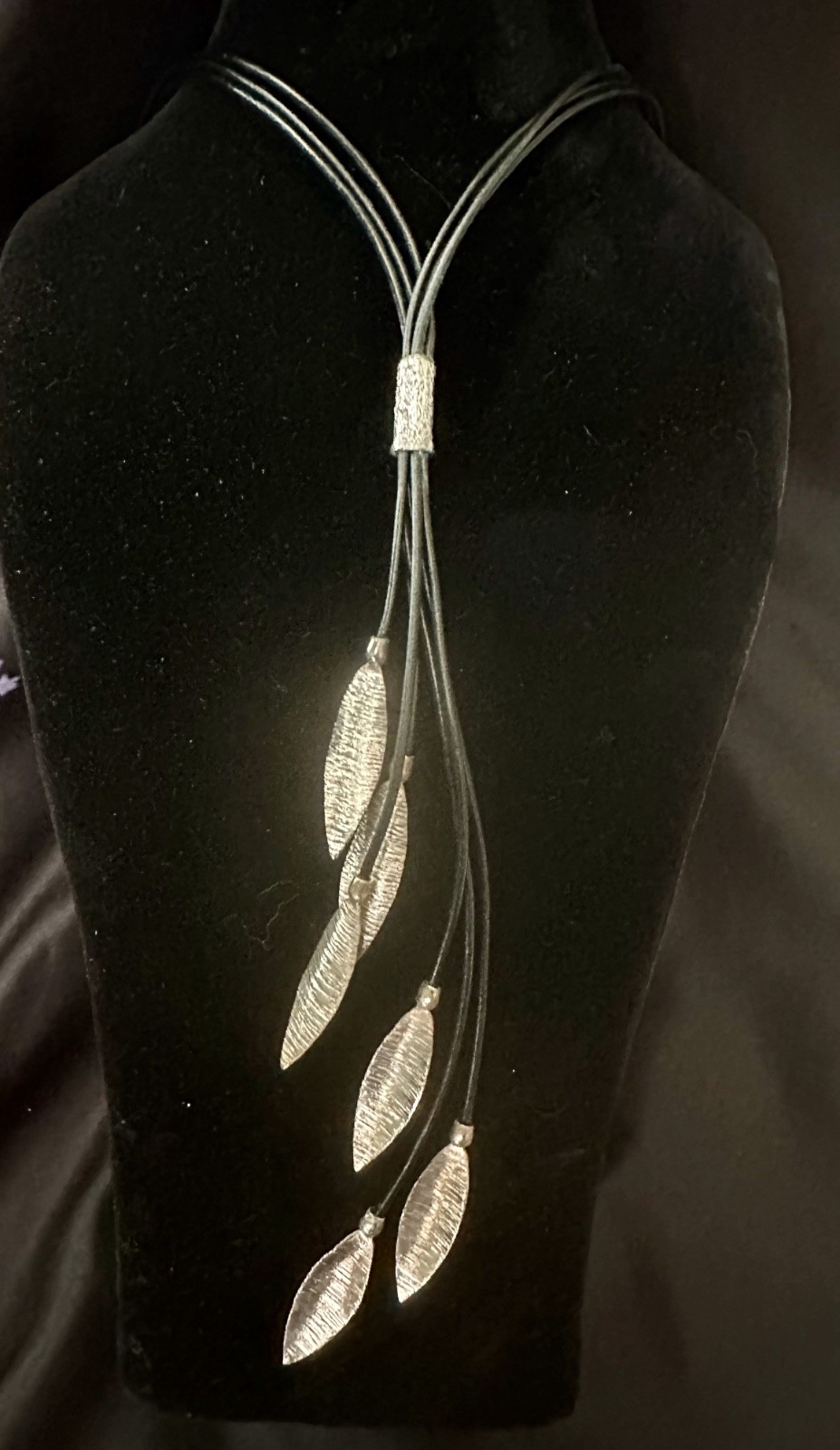 SILPADA Cascading LEAF Black LEATHER Cord .925 Sterling SILVER Layered Necklace