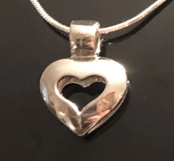 Vintage Open Heart Necklace SS Branded 926 New 18” Sterling Silver Chain.
