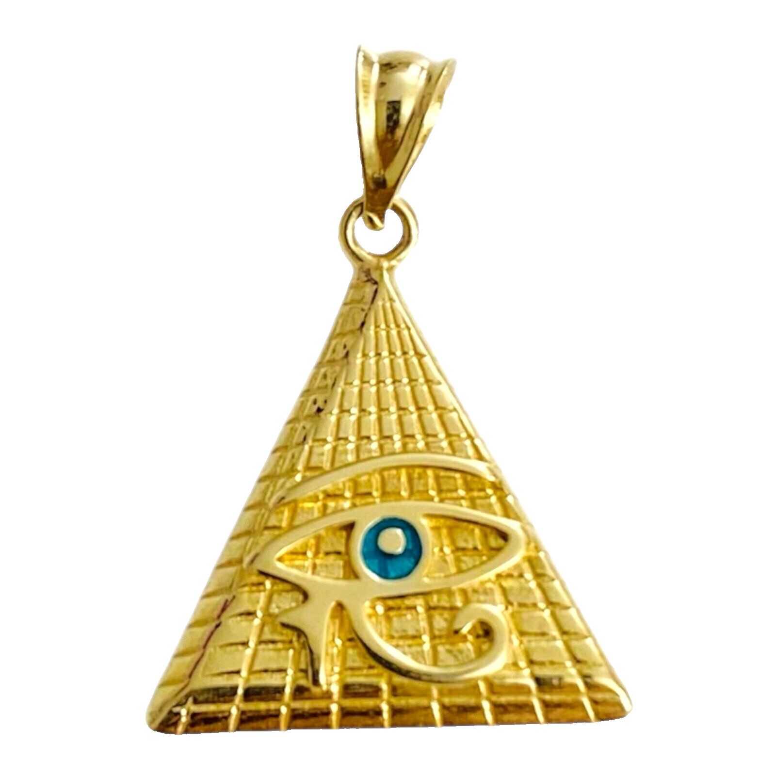 14k Solid Gold Eye of Horus Egyptian Pyramid 23mm x 16mm Pyramid Pendant- PT2800