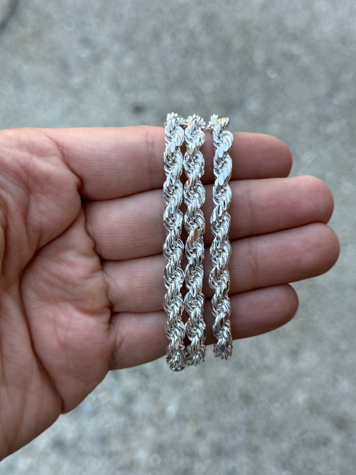 Solid 925 Sterling Silver Italian Rope Chain Mens Necklace 6.5mm – Diamond Cut