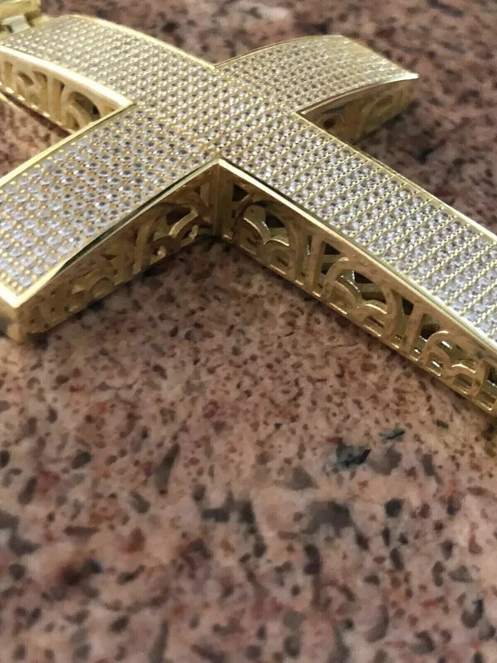 3Ct Lab Created Diamond Round Cross Men’s Pendant 14K Yellow Gold Silver Plated