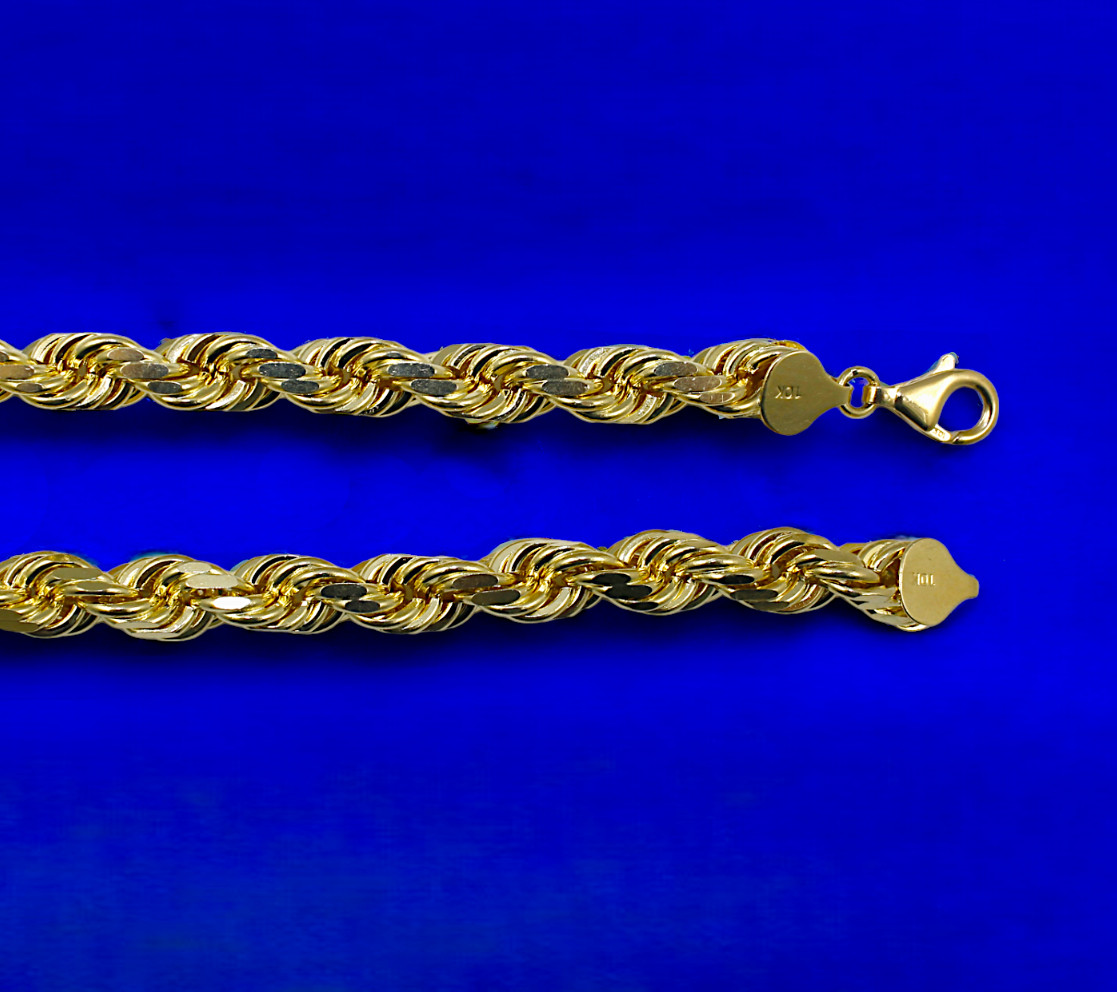 10K Yellow Gold SOLID Rope Chain Necklace Bracelet Diamond Cut 1mm-10mm 7″-30″