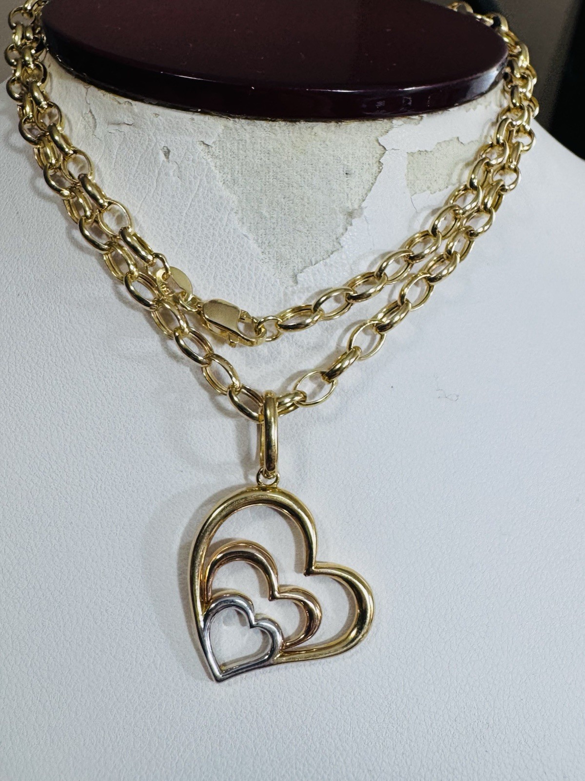 18K 750 Real Find Pure Tricolor Gold Heart Necklace 19.7/20” Inch Long 6.7g 4mm