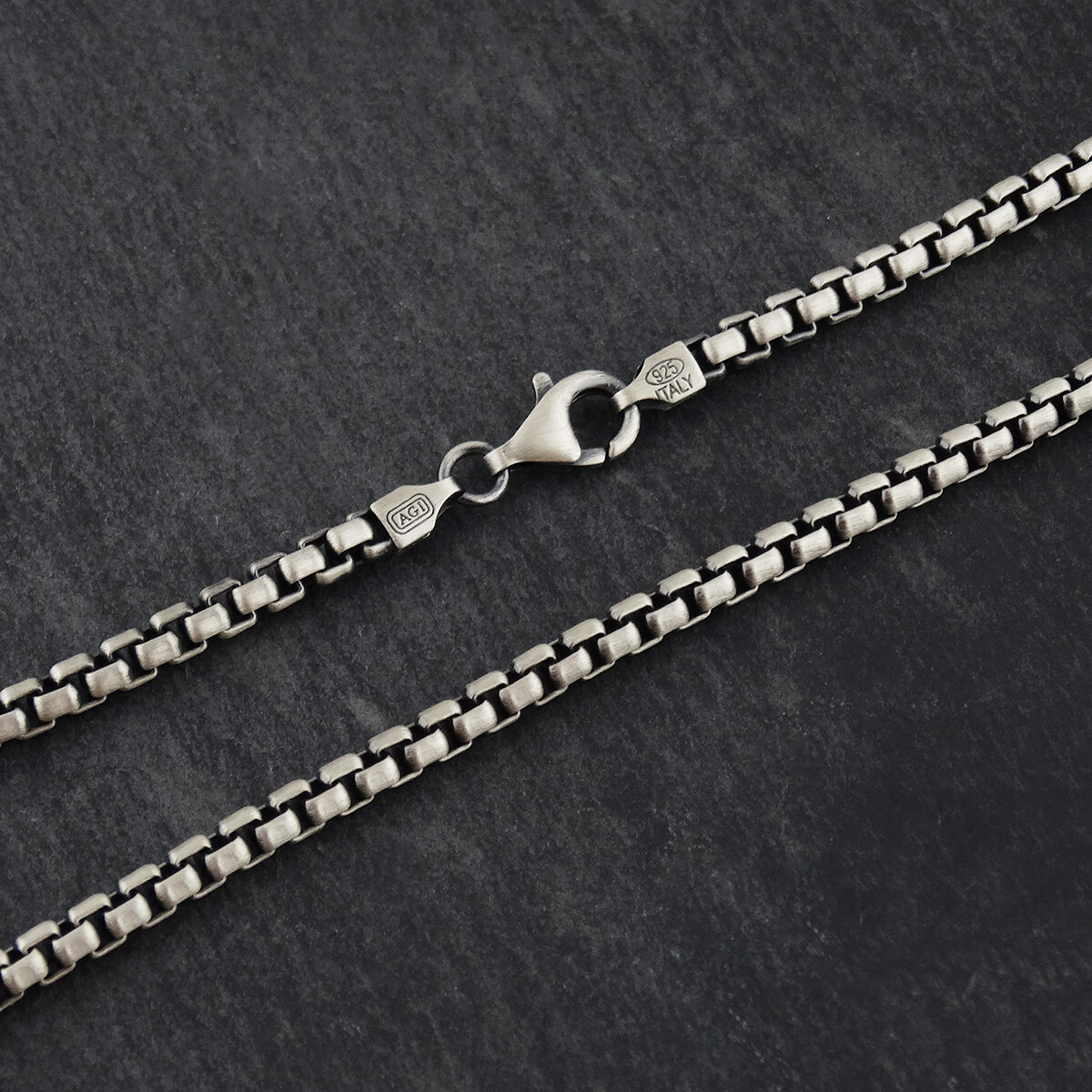 3.5mm Gun Metal Round Box Chain – 925 Sterling Silver-Masculine Mens Thick Heavy