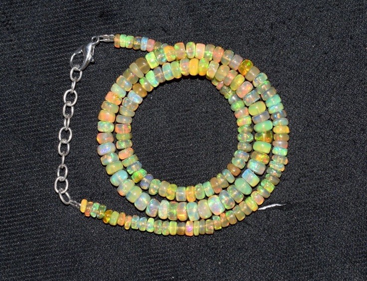 20Inch Natural Ethiopian Opal Wello Fire 3-5MM Opal Gemstone Beads Necklace