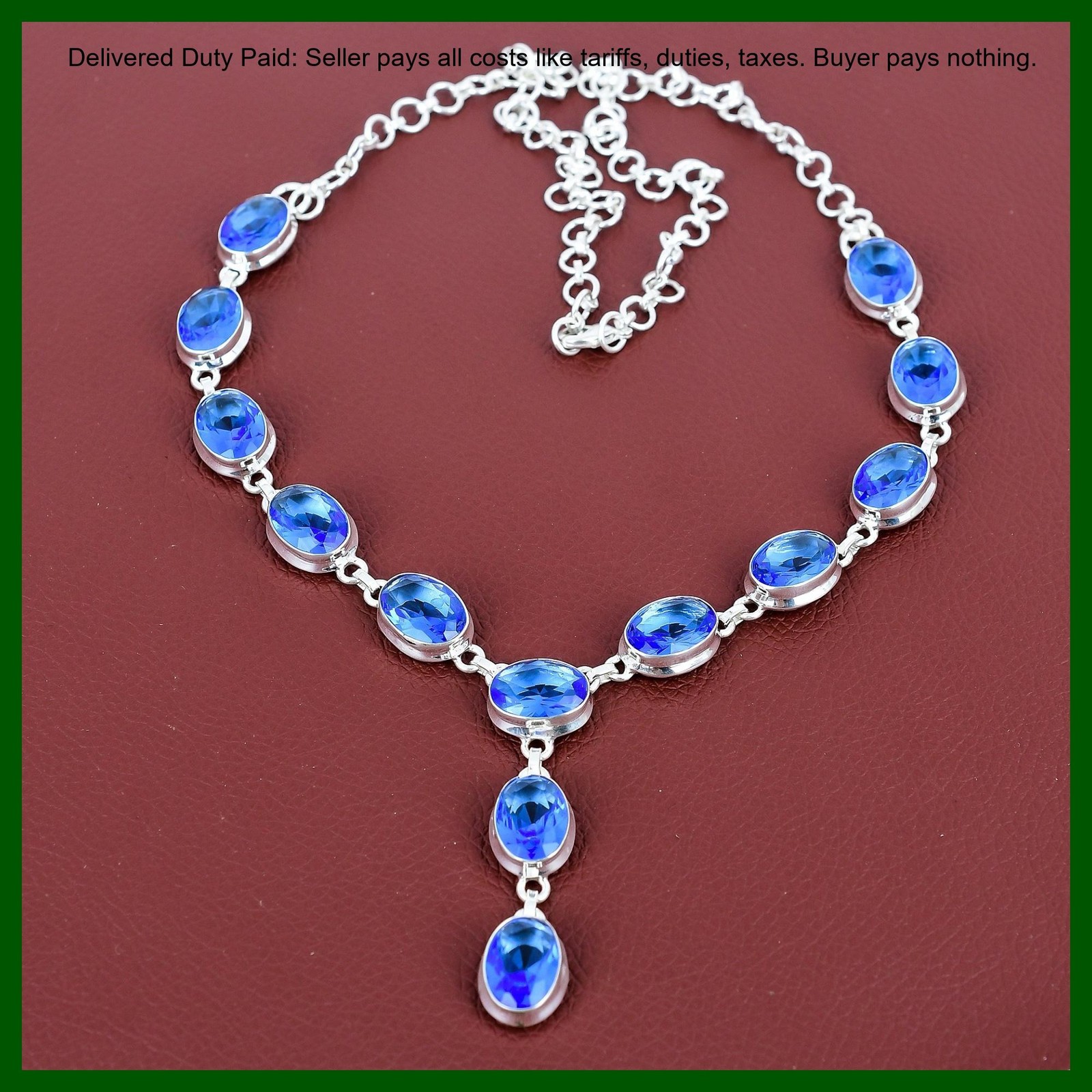 Oval Tanzanite Quartz Gemstone 925 Sterling Silver Boho Sister Chain Necklace