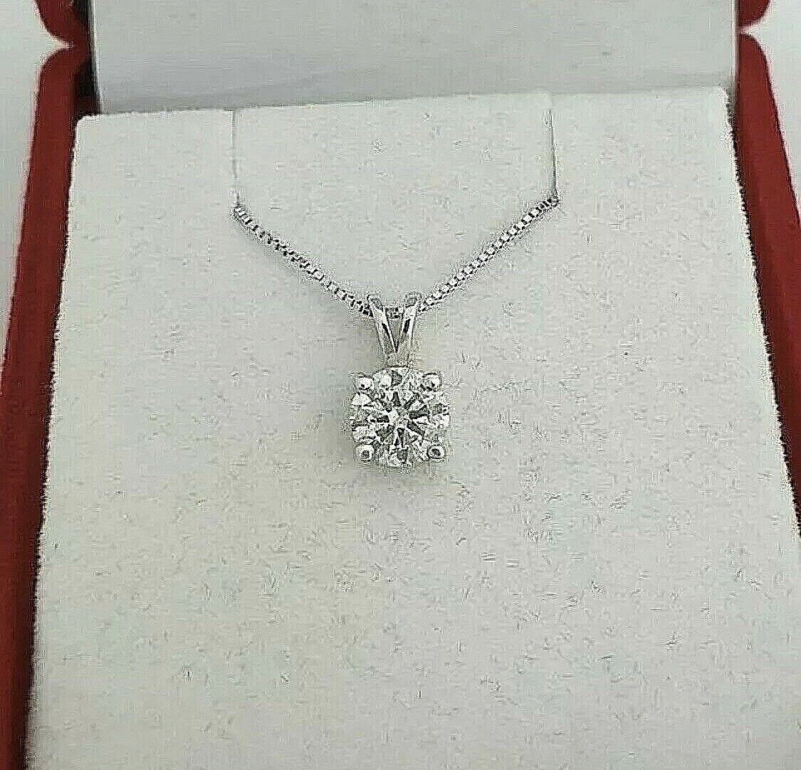2 Ct Round Cut FL/D Real Moissanite Pendant 18″ Box Necklace 14K White Gold 8mm