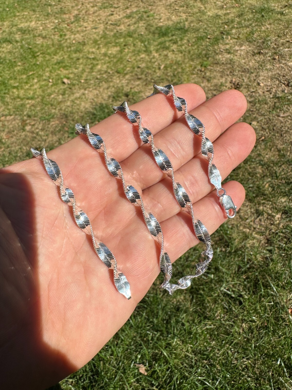 Real 925 Sterling Silver 6mm Loose Singapore Rope Chain Necklace Herringbone