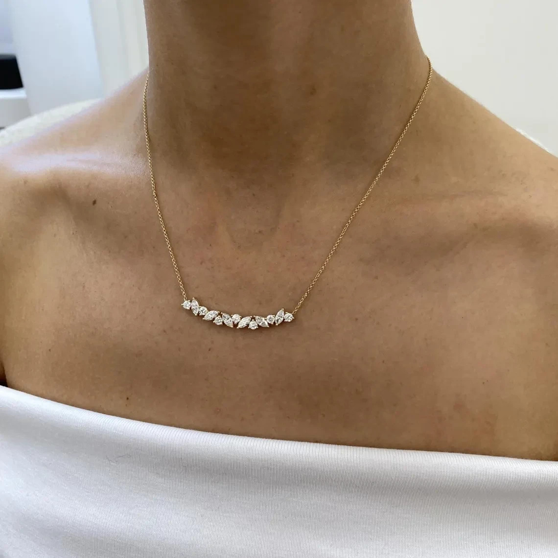 Marquise & Round Lab Grown Diamond Necklace Chain 18” 14k Yellow Gold