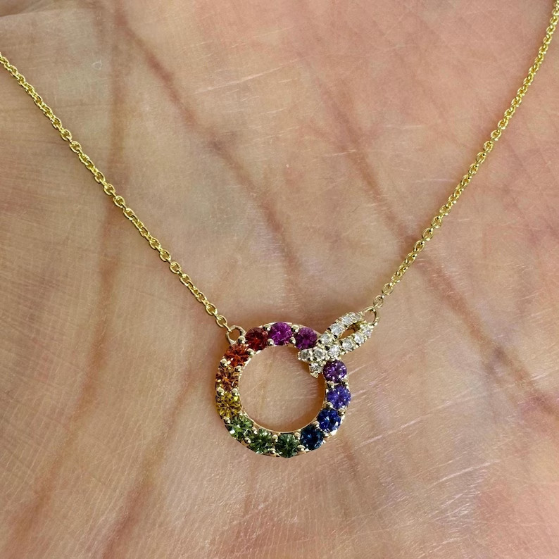 1.40Ct Round Cut Lab Created Multicolor Circle Pendant 14K White Gold Plated