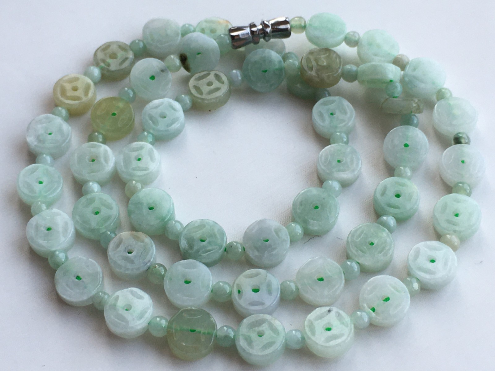 22” Certified Natural jadeite fine Carving 7mm beads luck jadeite Necklace 1114