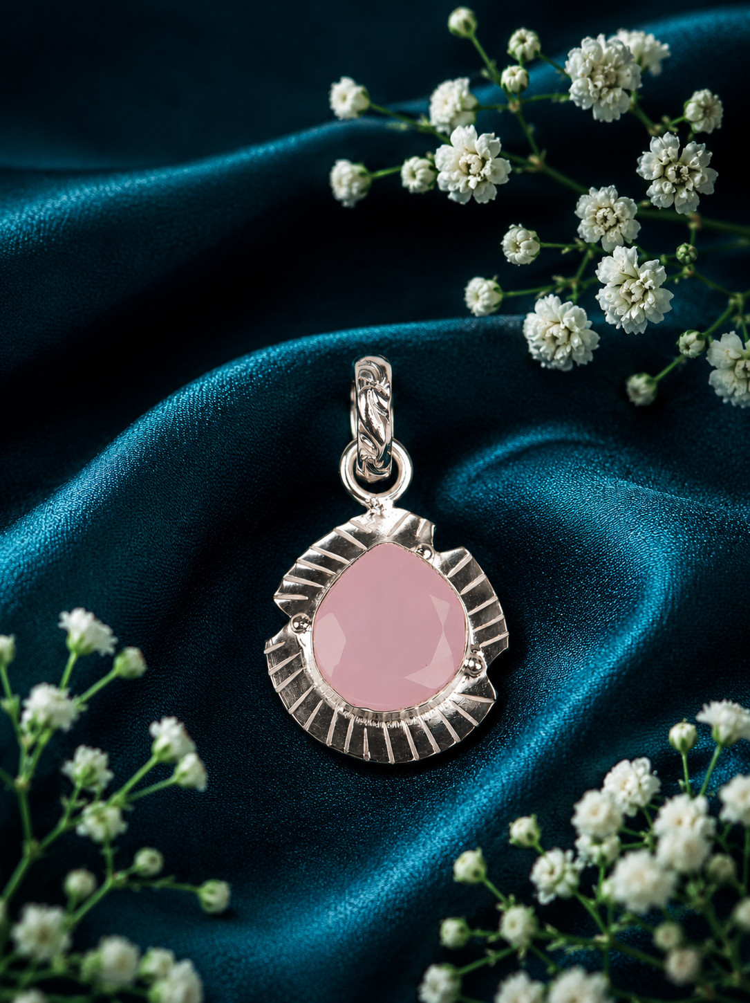 Rose Chalcedony Gemstone 925 Solid Silver Necklace Pendent 1.15″ Gift For Her